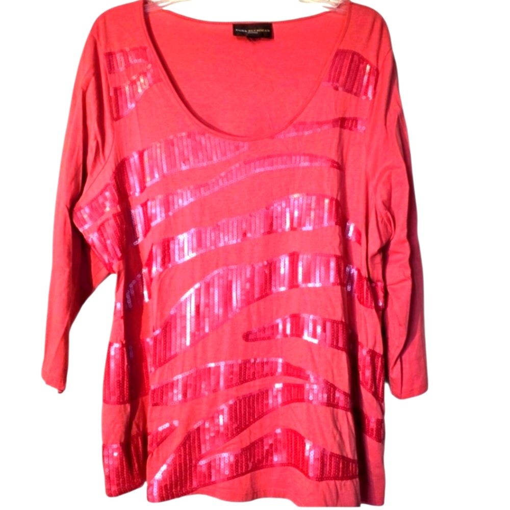Dana Buchman Pink Sequin Women's Top XL EUC Long Sleeves